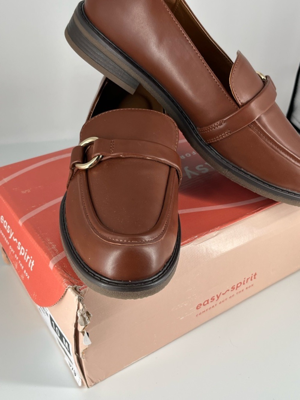 Easy Spirit JEANE Cognac/Brown Leather Slip-On Loafers w/ Gold Accent sz 10 NIB - Picture 12 of 12